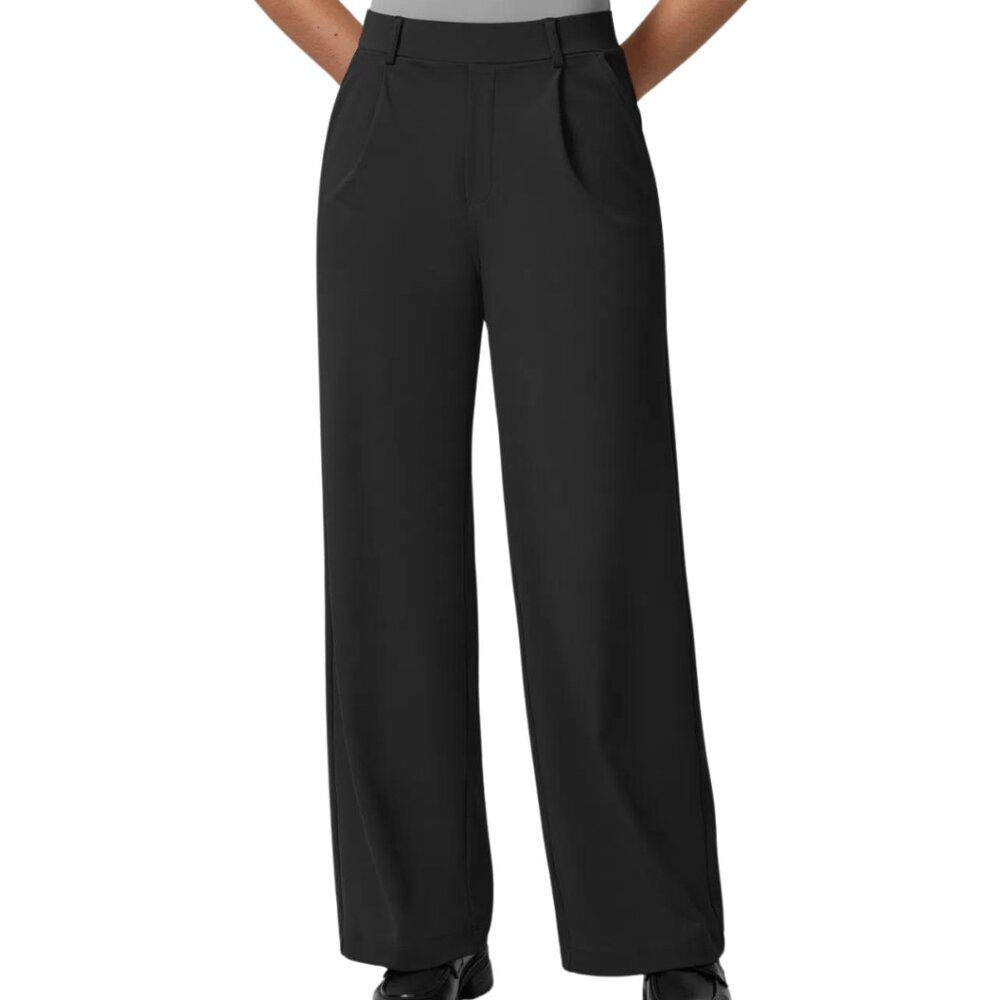 HALARA Flex Pleated Straight Leg Stretch Fit‎ Black Work Pants NWT